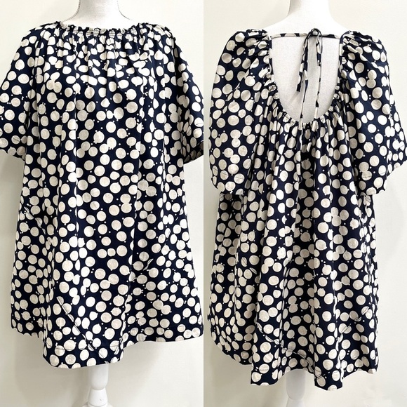 Free People navy blue polka dot 60’s parachute dress pockets open back XS - Picture 1 of 14